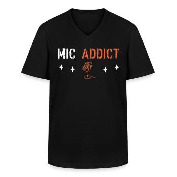 Mic addict - T-shirt col V Homme - noir - Devant - AI Model Male 178 dark (178cm)