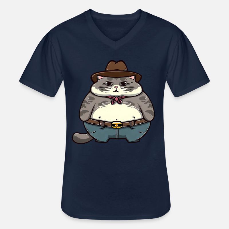 Fette Cowboy Katze - Männer-T-Shirt mit V-Ausschnitt - Navy