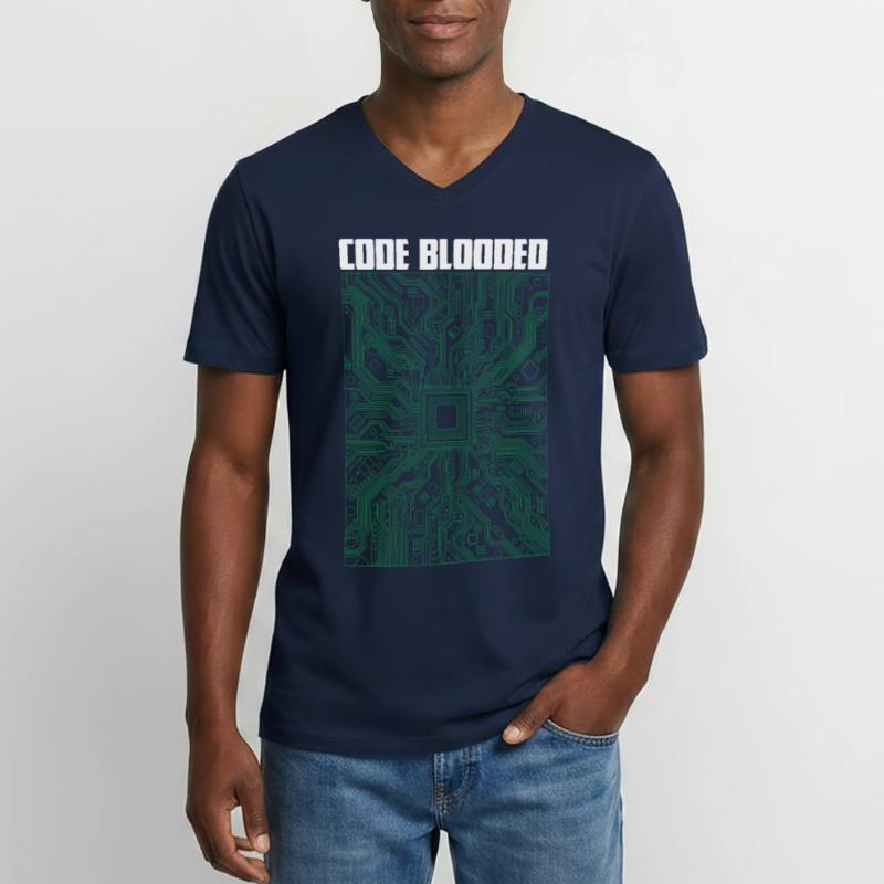 Code blooded Männer-T-Shirt mit V-Ausschnitt