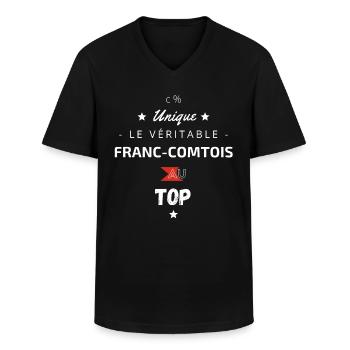Le véritable Franc comtois au top - T-shirt col V Homme - noir - Devant - AI Model Male 178 dark (178cm)