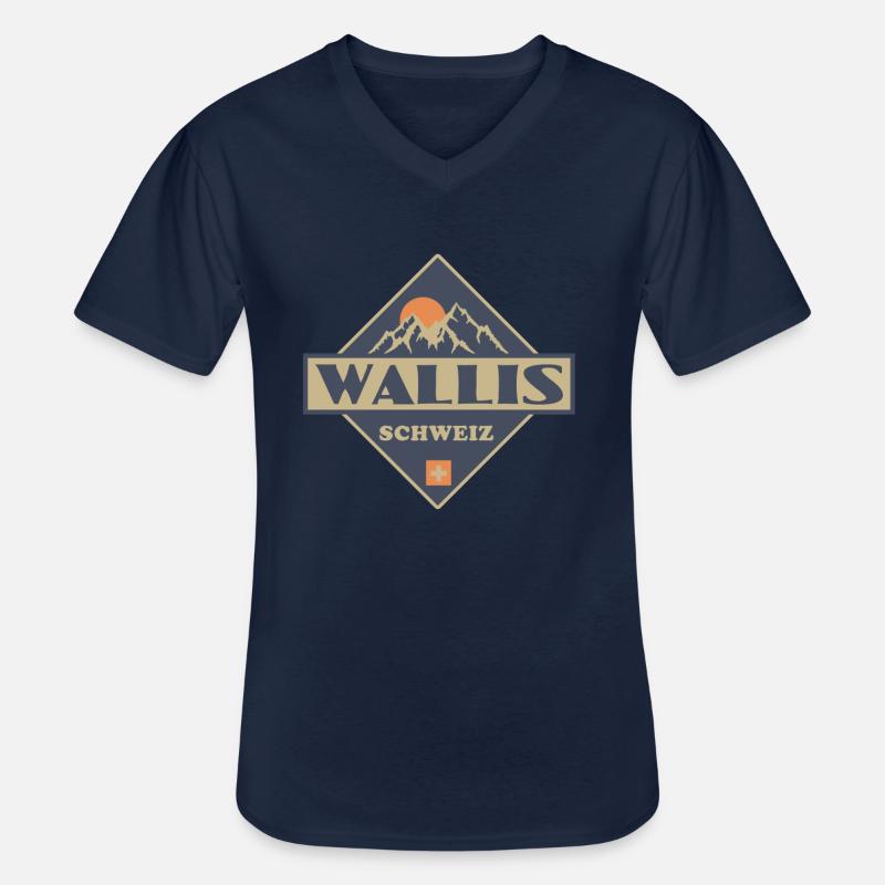 Kanton Wallis - Männer-T-Shirt mit V-Ausschnitt - Navy
