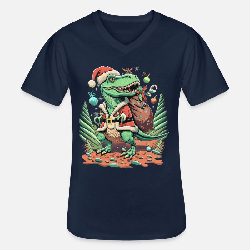 Dinosaurier Trex Weihnachten - Männer-T-Shirt mit V-Ausschnitt - Navy