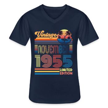 Anniversaire novembre 1955. Cadeau Novembre 1955. - T-shirt col V Homme - marine - Devant - AI Model Male 178 dark (178cm)
