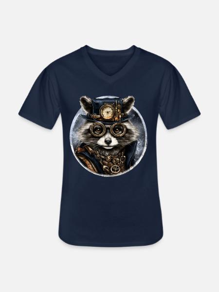 Steampunk Raccoon - Men's V-Neck T-Shirt - navy