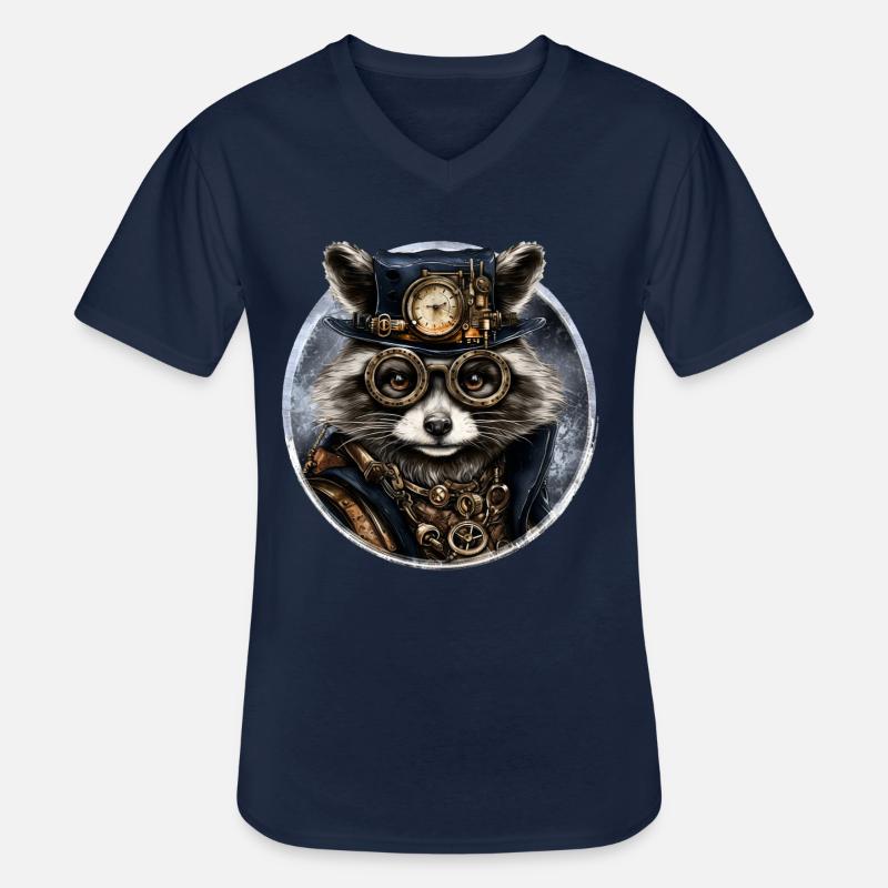 Steampunk Waschbär - Männer-T-Shirt mit V-Ausschnitt - Navy