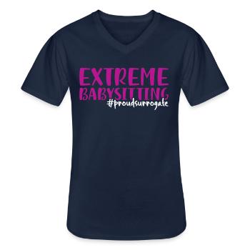 Extreme Babysitting Proud - Surrogate Mother - Men's V-Neck T-Shirt - navy - Front - AI Model Male 178 dark (178cm)