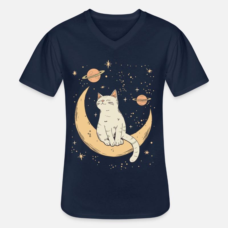 Moon Cat - Männer-T-Shirt mit V-Ausschnitt - Navy