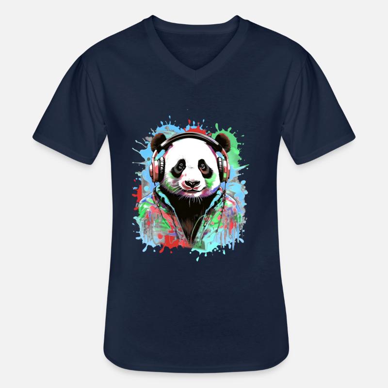 Panda, Kopfhörer,panda mit kopfhörer, illustration - Männer-T-Shirt mit V-Ausschnitt - Navy