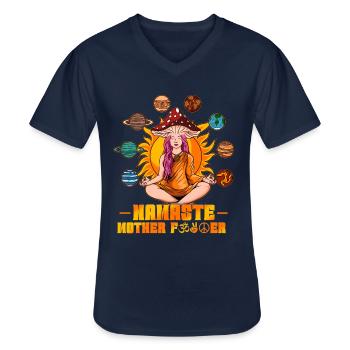 Hippie Svampar Svampar Psykedelisk Mushroomhead - T-shirt med V-ringning herr - marinblå - Fram - AI Model Male 178 dark (178cm)