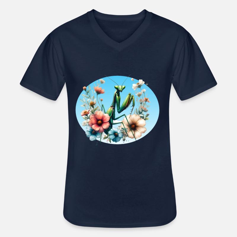 Gottesanbeterin im Blumengarten - Männer-T-Shirt mit V-Ausschnitt - Navy