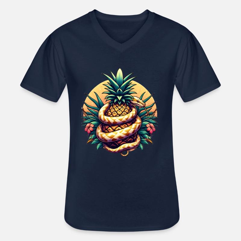 Python autour de l’ananas - T-shirt col V Homme - marine