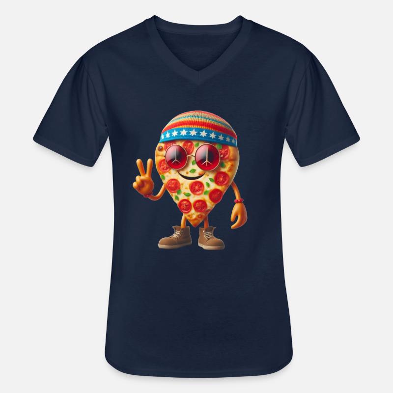Hippie Pizza mit Peace-Zeichen - Männer-T-Shirt mit V-Ausschnitt - Navy