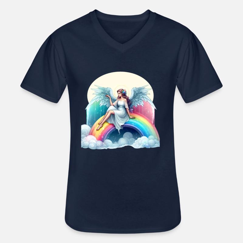 Engel auf Regenbogen - Männer-T-Shirt mit V-Ausschnitt - Navy