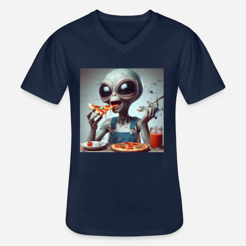 Alien Pizza Fun - Männer-T-Shirt mit V-Ausschnitt - Navy