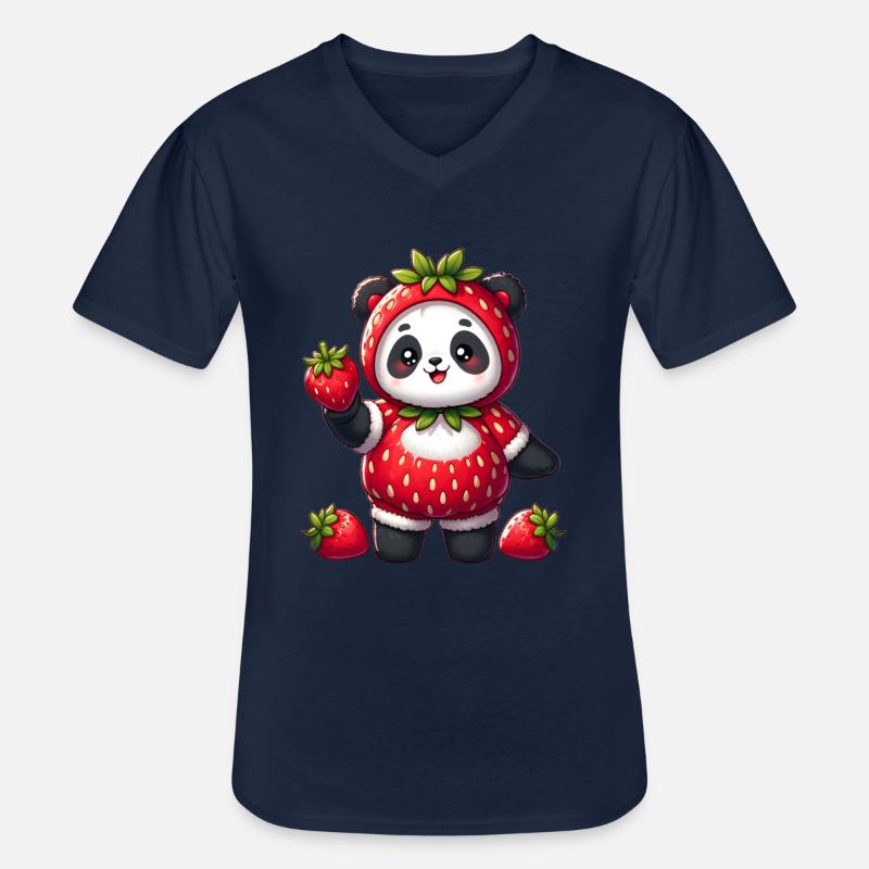 Panda im Erdbeerkostüm - Männer-T-Shirt mit V-Ausschnitt - Navy
