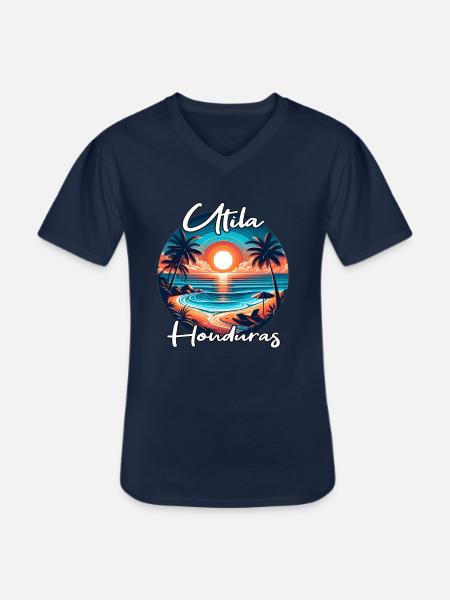 Sunset in Utila, Honduras - Men's V-Neck T-Shirt - navy