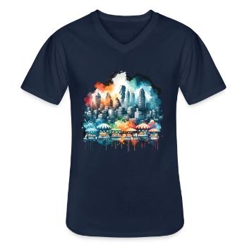 Thailand Vibrant Bangkok Thai Tours - Men's V-Neck T-Shirt - navy - Front - AI Model Male 178 dark (178cm)