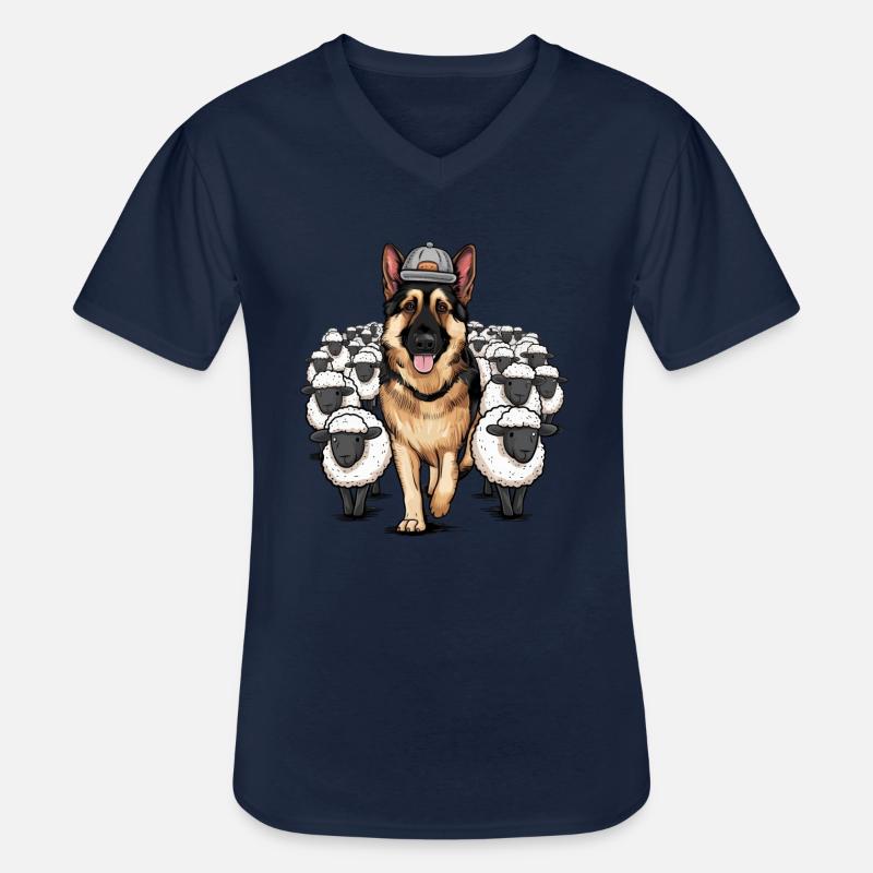 Deutscher Schäferhund mit kleinen Schäfchen - Männer-T-Shirt mit V-Ausschnitt - Navy