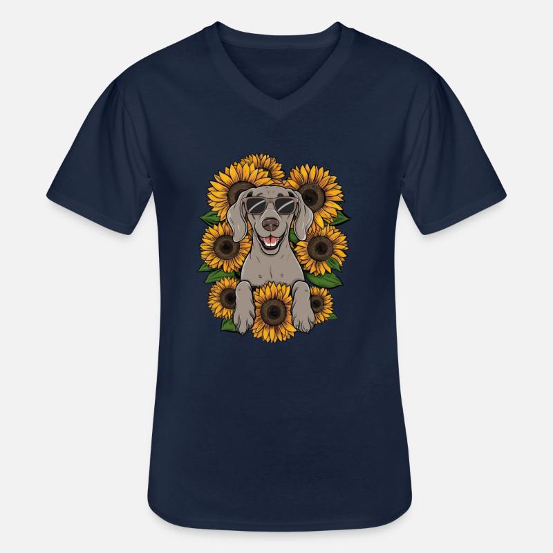 Weimaraner Hund mit Sonnenblumen - Männer-T-Shirt mit V-Ausschnitt - Navy