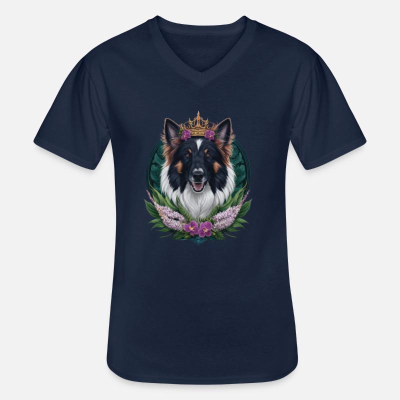 Belgischer Schäferhund mit Krone, Fliedern - Männer-T-Shirt mit V-Ausschnitt - Navy