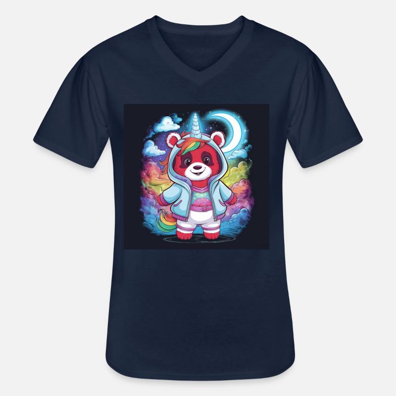 Roter Einhorn Panda - Männer-T-Shirt mit V-Ausschnitt - Navy