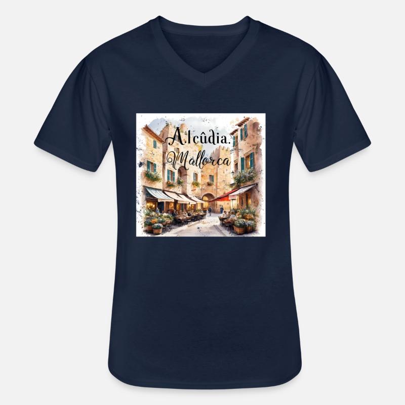 Alcudia Mallorca - Männer-T-Shirt mit V-Ausschnitt - Navy
