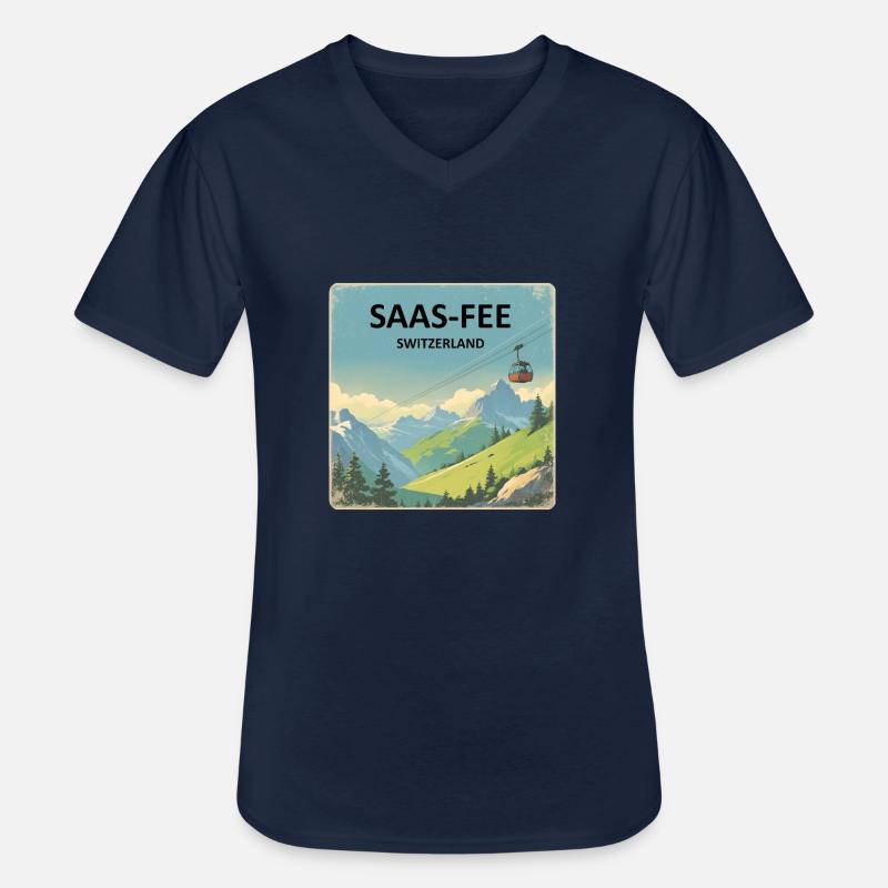 saas fee Schweiz - Männer-T-Shirt mit V-Ausschnitt - Navy