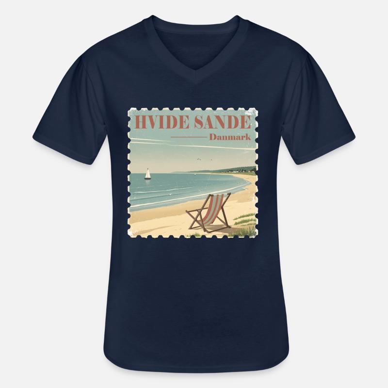 Hvide Sande Dänemark - Männer-T-Shirt mit V-Ausschnitt - Navy