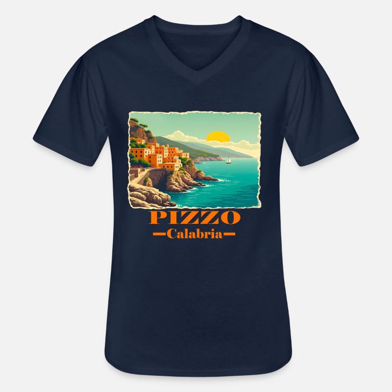 Pizzo Calabria orange - Men's V-Neck T-Shirt - navy