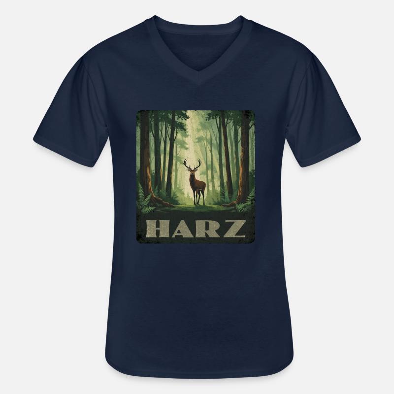 Harz Wald und Hirsch - Männer-T-Shirt mit V-Ausschnitt - Navy