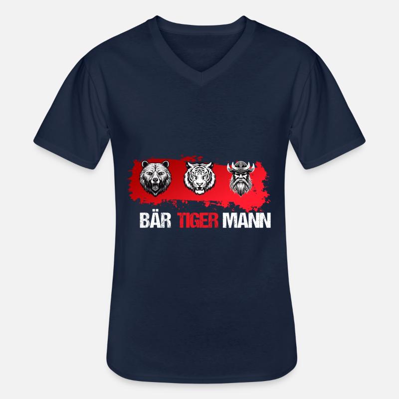 Bär Tiger Mann Vatertag Vater Bärtiger Mann Bart - Männer-T-Shirt mit V-Ausschnitt - Navy