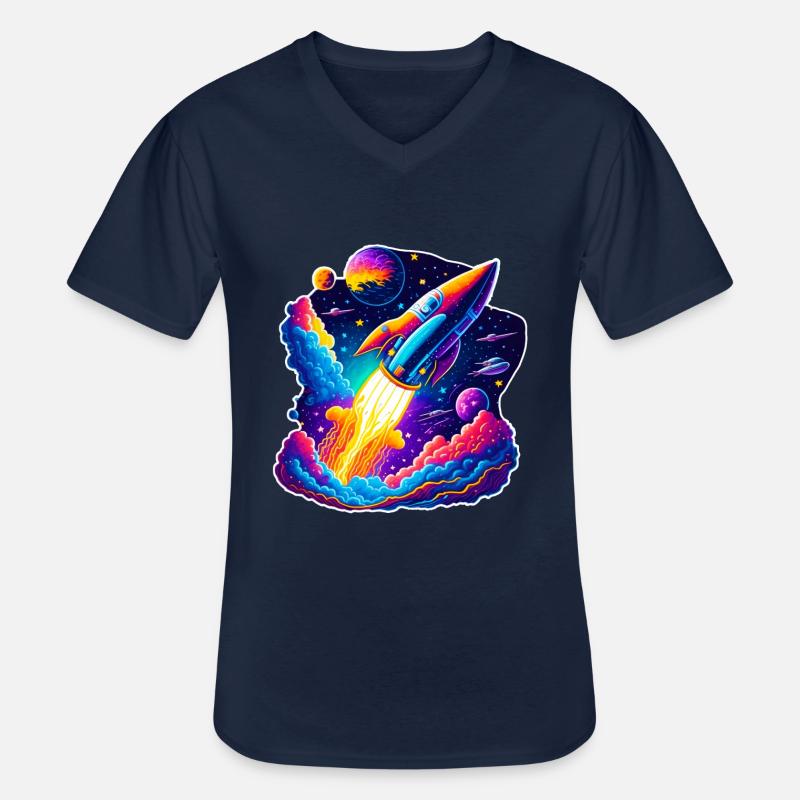 Space View / Rocket - Männer-T-Shirt mit V-Ausschnitt - Navy