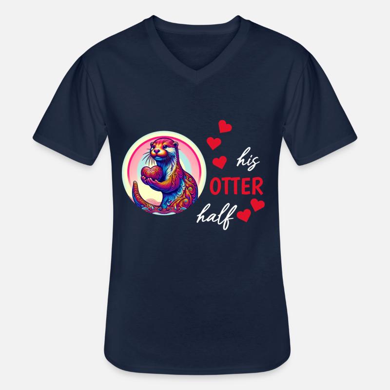 Otter half liebe geschenk - Männer-T-Shirt mit V-Ausschnitt - Navy