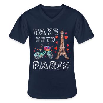 Paris Eiffelturm Frankreich Fahrrad Herz Herzen - Männer-T-Shirt mit V-Ausschnitt - Navy - Vorne - AI Model Male 178 dark (178cm)