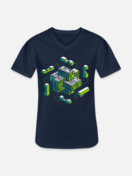 Casse-tête typographique - T-shirt col V Homme - marine