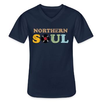 Northern Soul Music - Men's V-Neck T-Shirt - navy - Front - AI Model Male 178 dark (178cm)