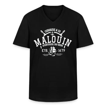 Corsaire et Malouin - T-shirt col V Homme - noir - Devant - AI Model Male 178 dark (178cm)