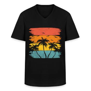été plage palmier cocotier - T-shirt col V Homme - noir - Devant - AI Model Male 178 dark (178cm)