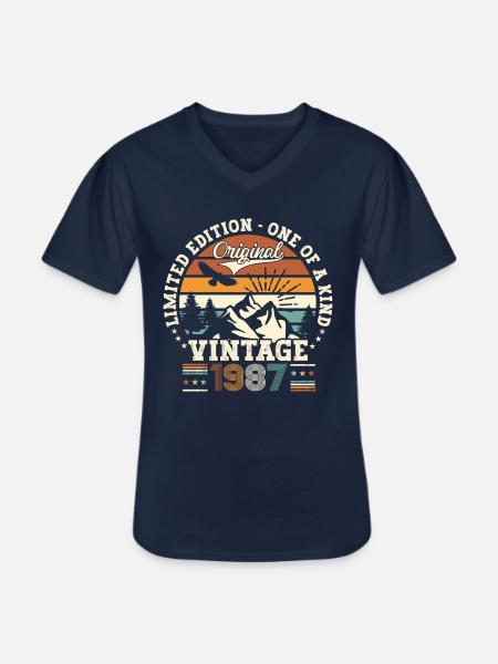 årgång årgång 1987 35-årspresent man - T-shirt med V-ringning herr - marinblå