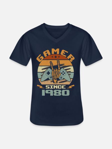 Gamer siden 1980 - Gaming fødselsdagsgave 1980 - Klassisk herre T-shirt med V-udskæring - marineblå