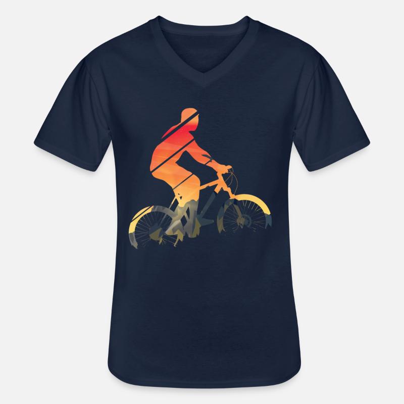 Fahrrad MTB - Männer-T-Shirt mit V-Ausschnitt - Navy