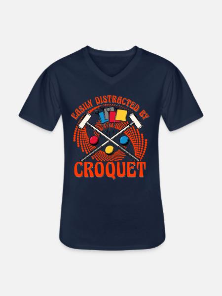 Easily Distracted by Croquet - Men's V-Neck T-Shirt - navy