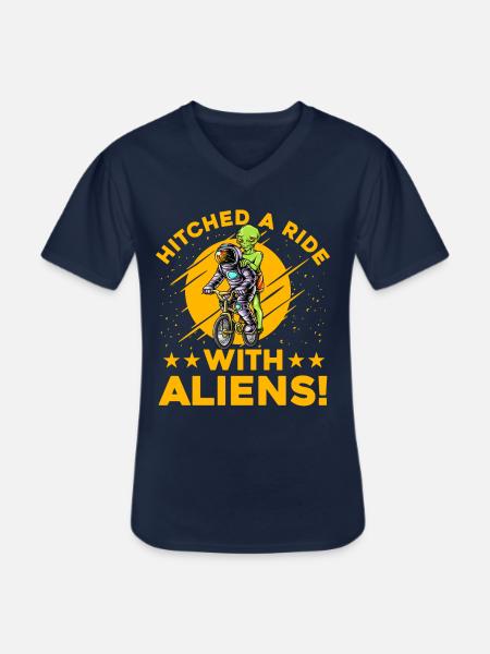 Hitched a Ride with Aliens - Men's V-Neck T-Shirt - navy