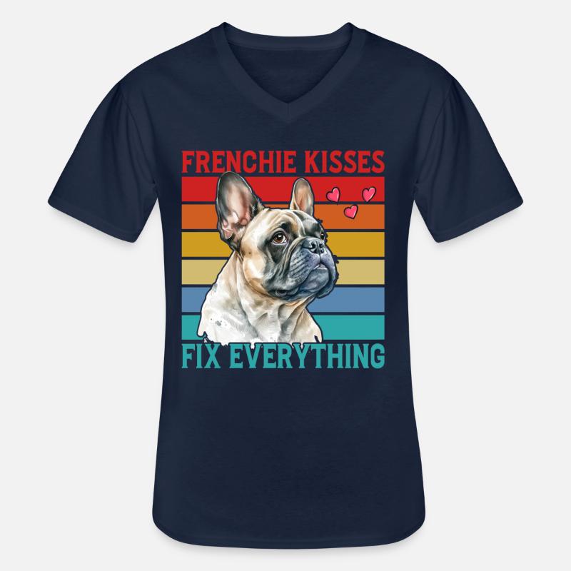 Frenchie Kisses fix everything - Männer-T-Shirt mit V-Ausschnitt - Navy