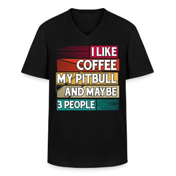 J’aime le café mon Pitbull et peut-être 3 personnes - T-shirt col V Homme - noir - Devant - AI Model Male 178 dark (178cm)