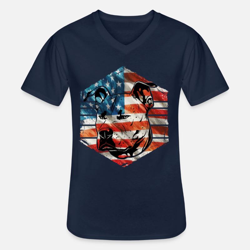 Pitbull USA - Männer-T-Shirt mit V-Ausschnitt - Navy