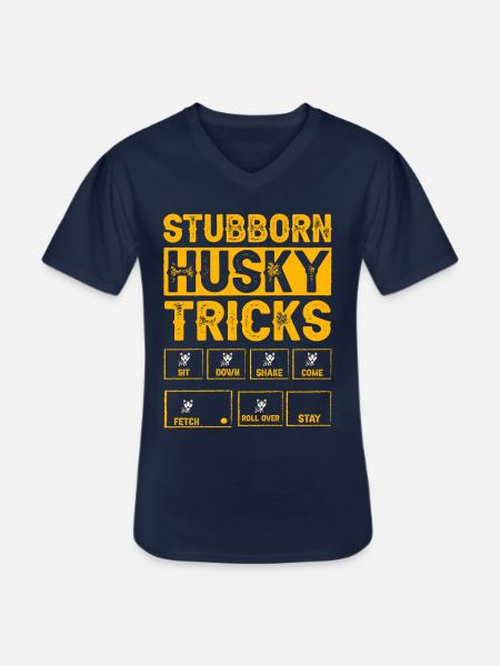 Stubborn Husky Tricks - Men's V-Neck T-Shirt - navy