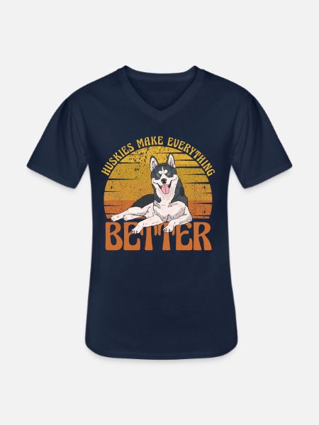 Huskies make everything better - Männer-T-Shirt mit V-Ausschnitt - Navy