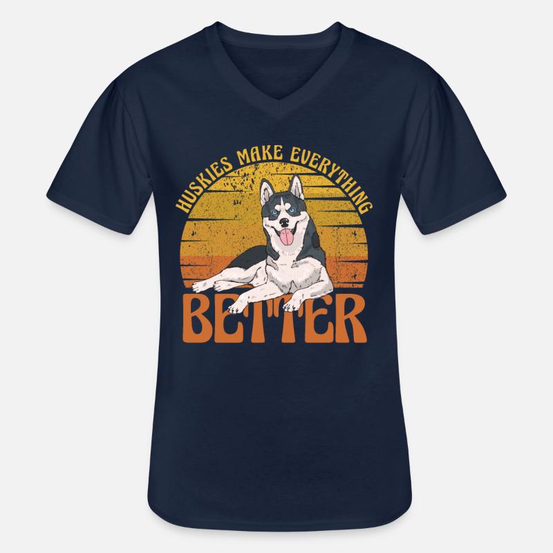 Huskies make everything better - Männer-T-Shirt mit V-Ausschnitt - Navy