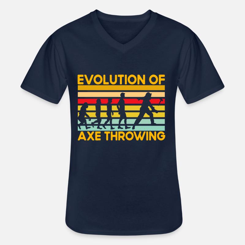 Evolution of Axe Throwing - Männer-T-Shirt mit V-Ausschnitt - Navy